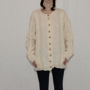 Vintage knit button up sweater cream with wood buttons size XXL